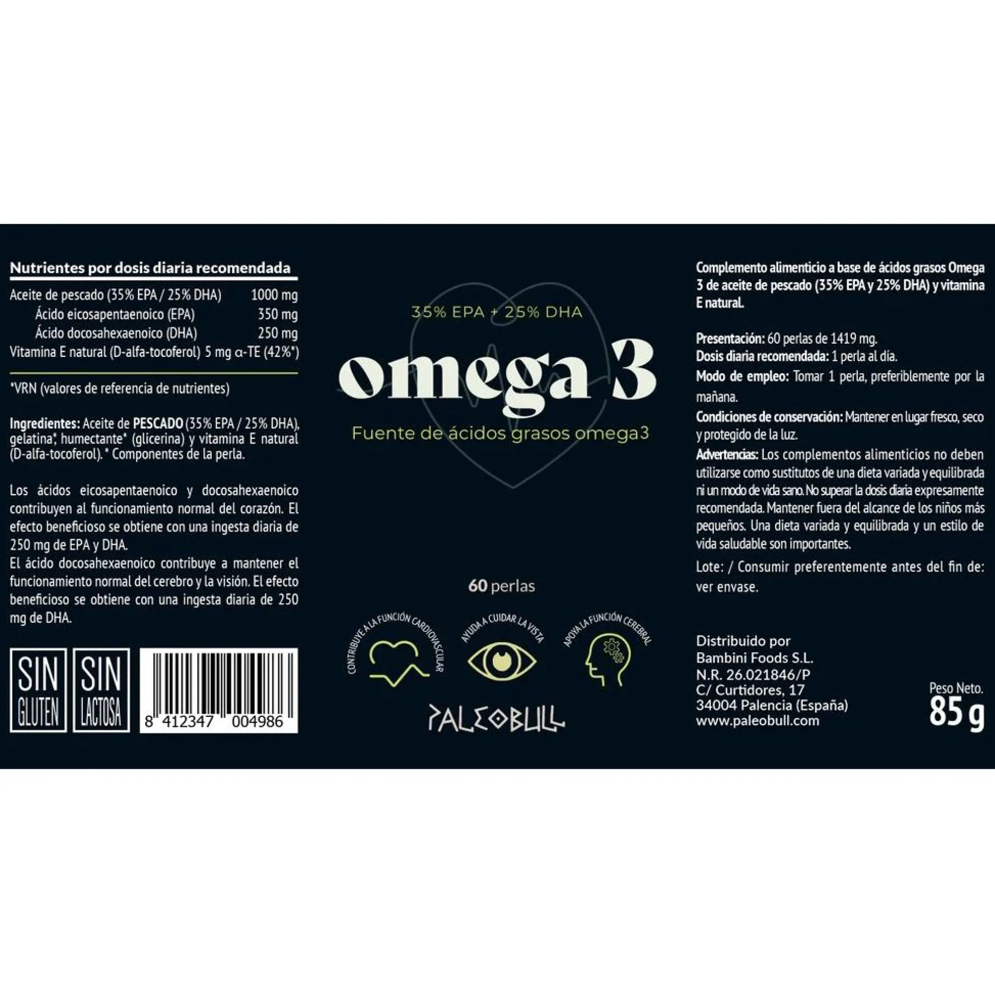 60 Perlas de Omega 3 Paleobull 85 g