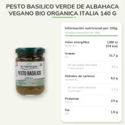 Pesto Basilico Verde de Albahaca Vegano Bio Organica Italia 140 g