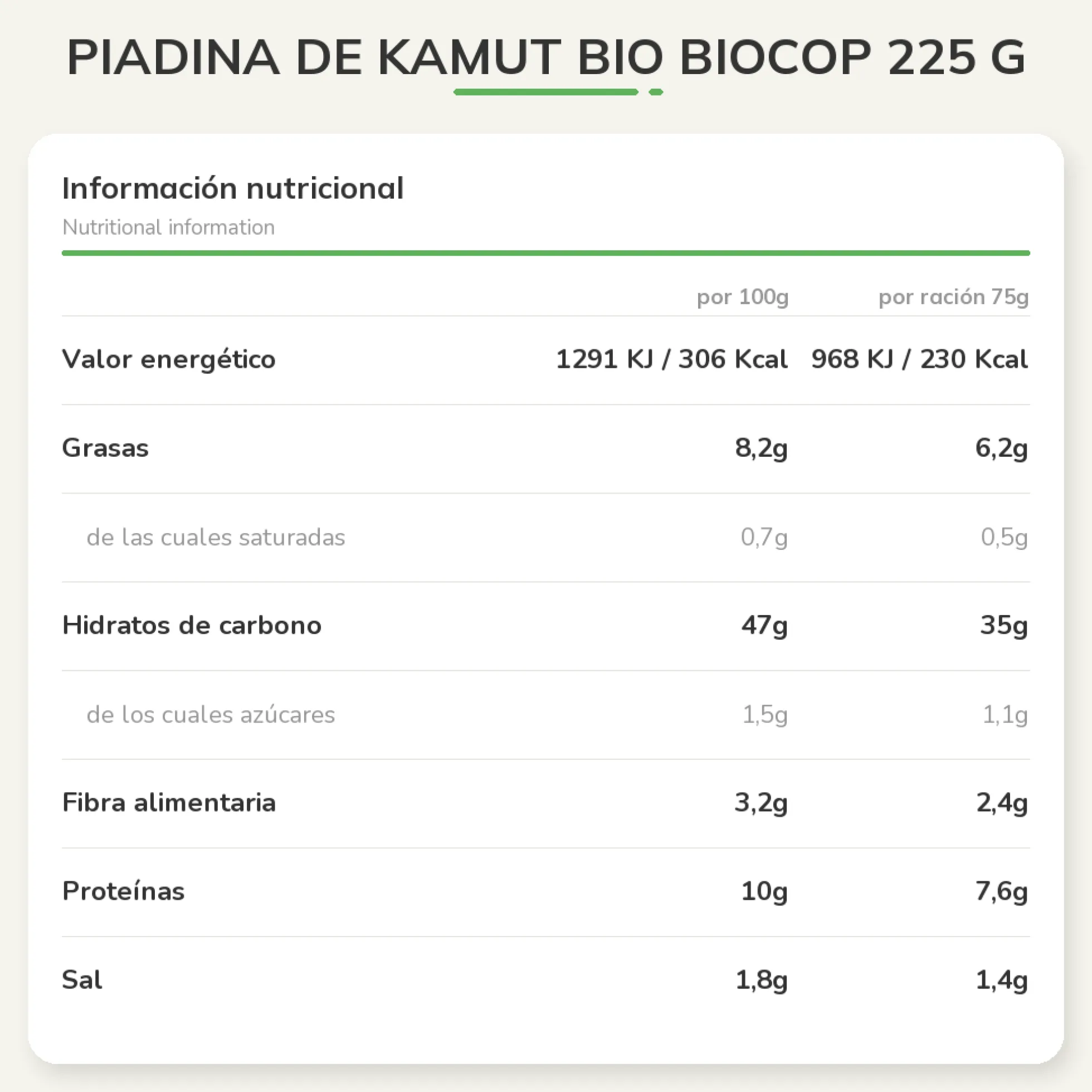 Piadina de Kamut Bio Biocop 225 g