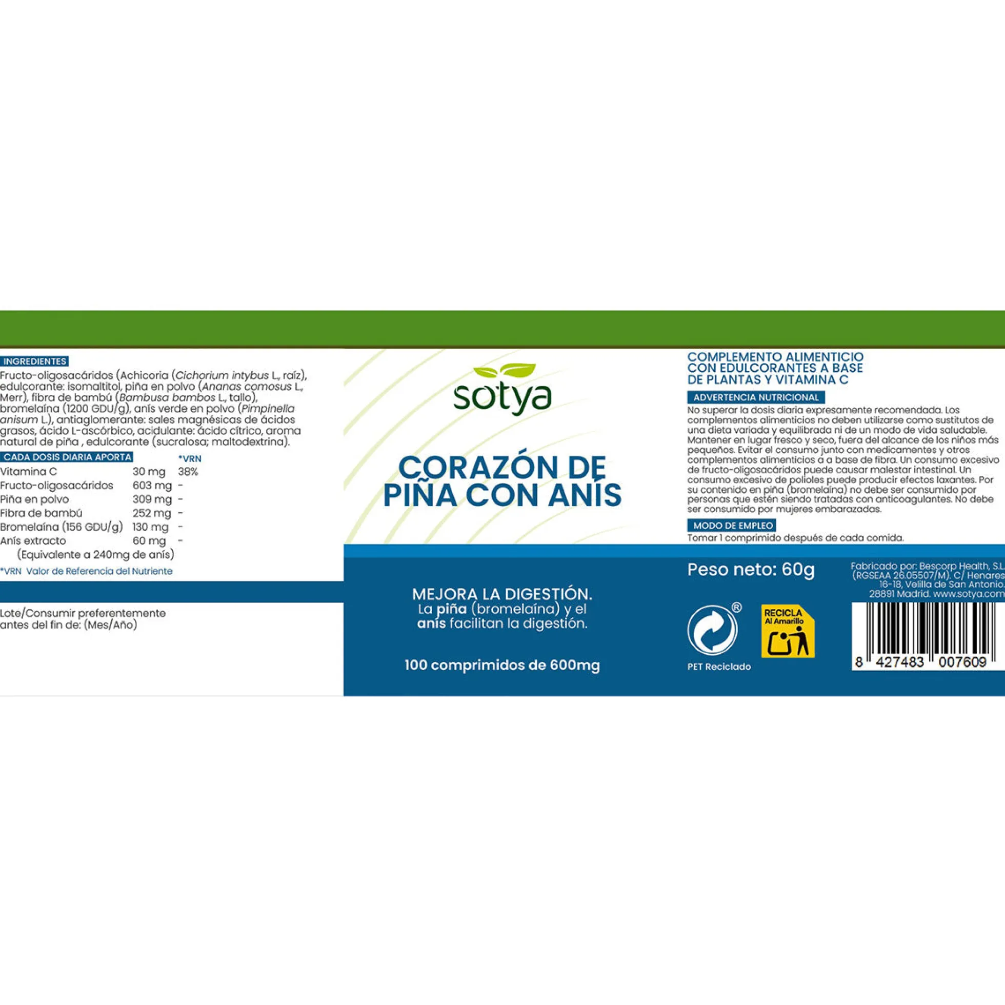 Piña 600 mg Sotya, 100 comprimidos