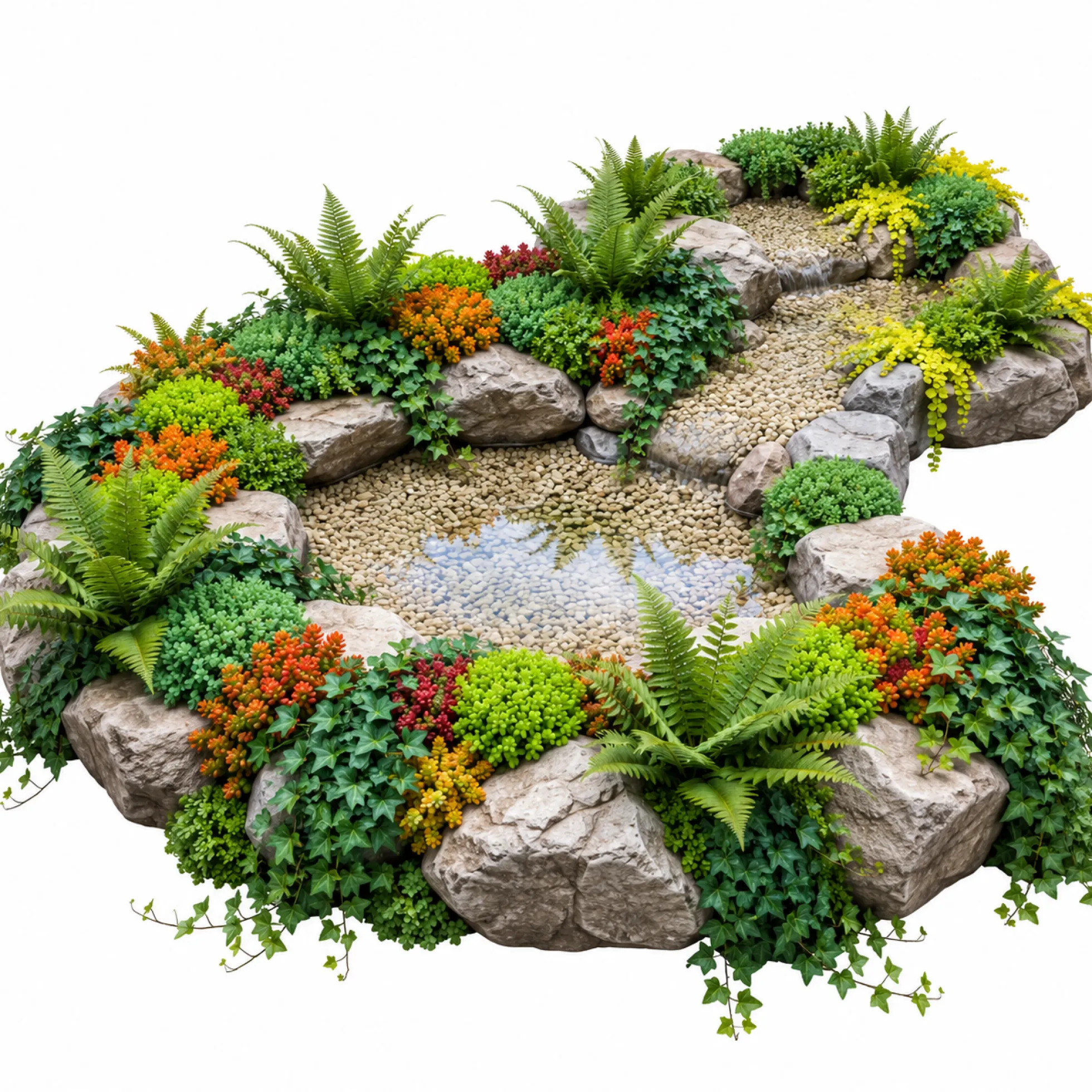 Plantas Borde Estanque 2-3m2 - Sedum - Helecho Exterior - Hedera - 36 Plantas