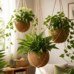 Plantas Colgantes De Coco - 6 Uds - Mix Hedera Y Helecho - Ø12 Cm