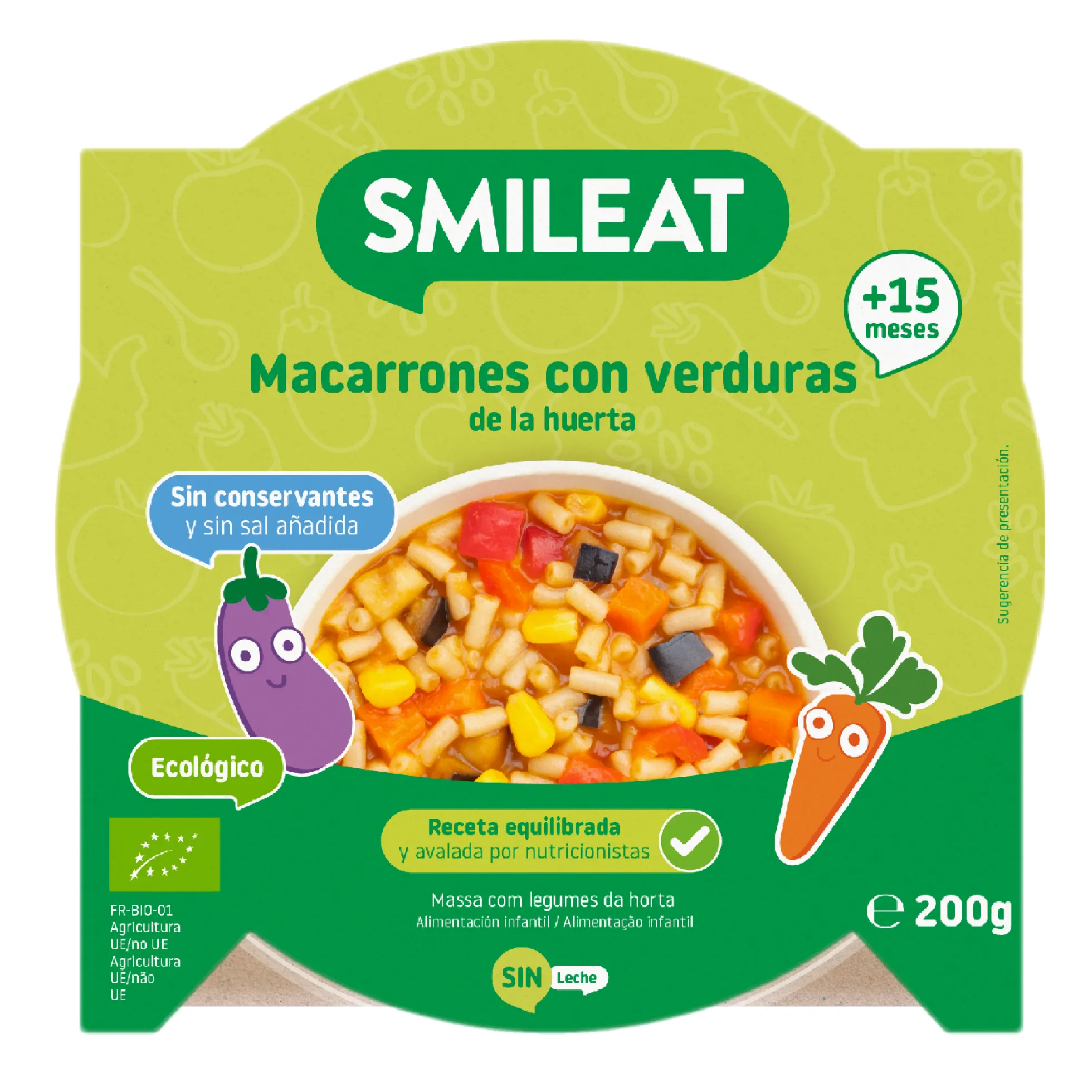 Platito Macarrones con Verduras de la Huerta ECO (a partir de 15 meses) Smileat 200g