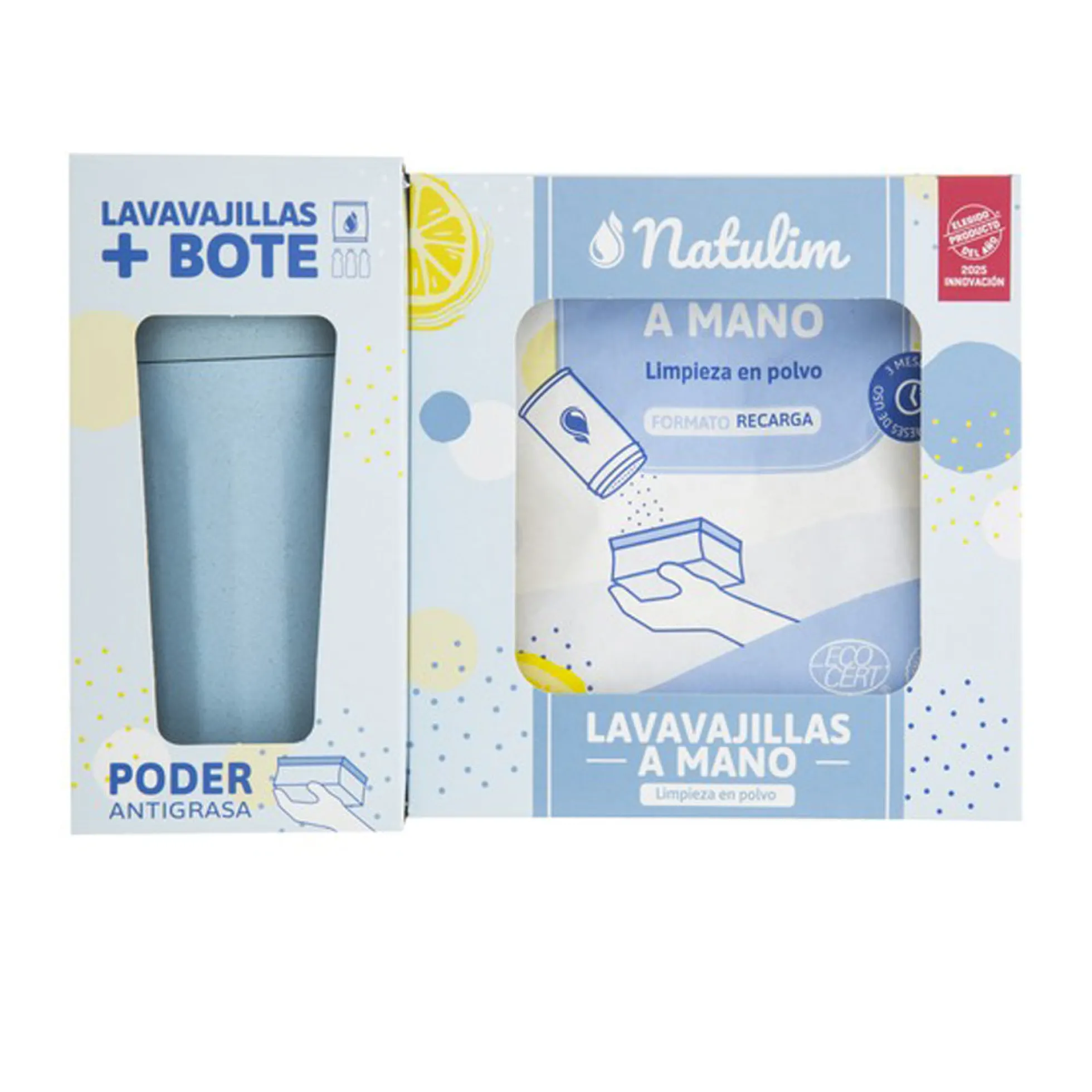 Polvo Lavavajillas a mano Pack (bote + refill) limón Natulim