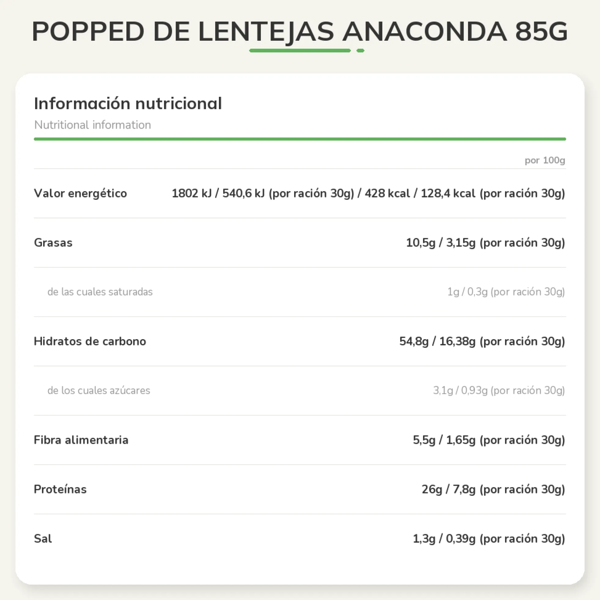 Popped de Lentejas Anaconda 85g