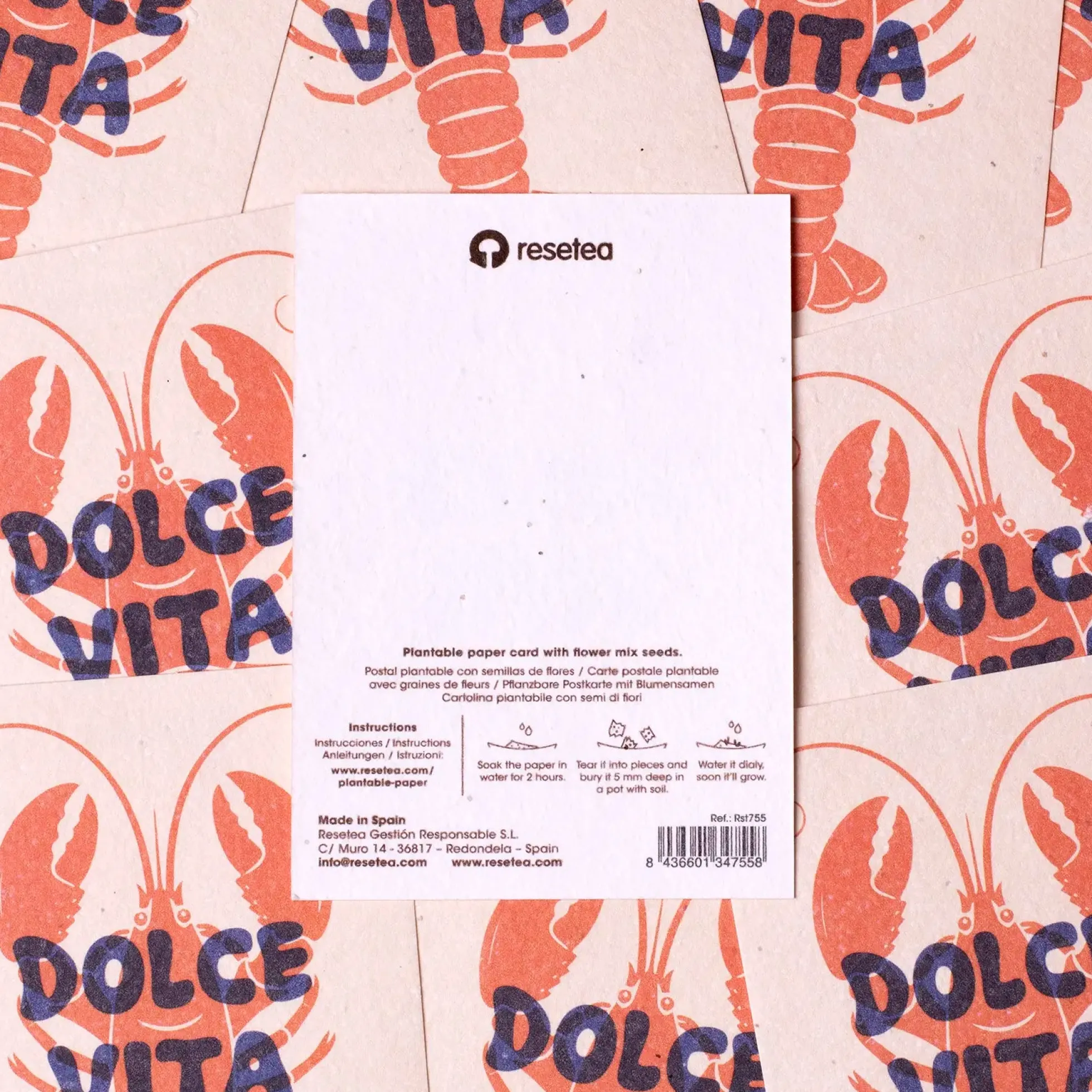 Postal Plantable Dolce Vita Semillas de Flores | Papel de Algodón Reciclado | Regalo Original - Resetea
