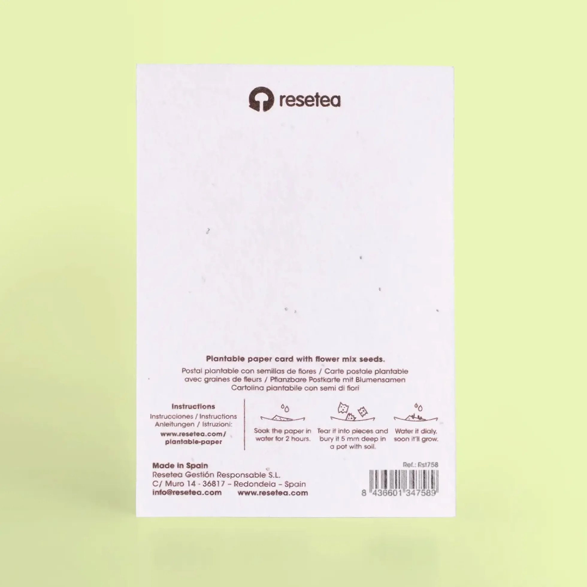 Postal Plantable Picnic Semillas de Flores | Papel de Algodón Reciclado | Regalo Original - Resetea