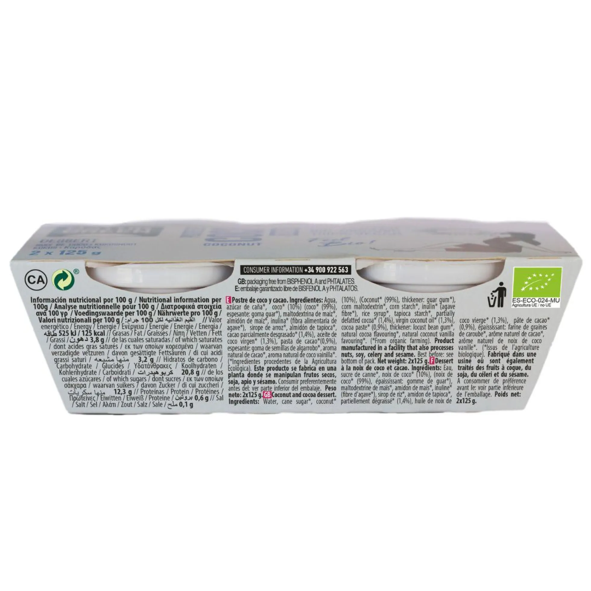 Postre de Coco Cacao Naturgreen, 2 X 125 g