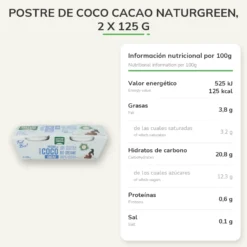 Postre de Coco Cacao Naturgreen, 2 X 125 g