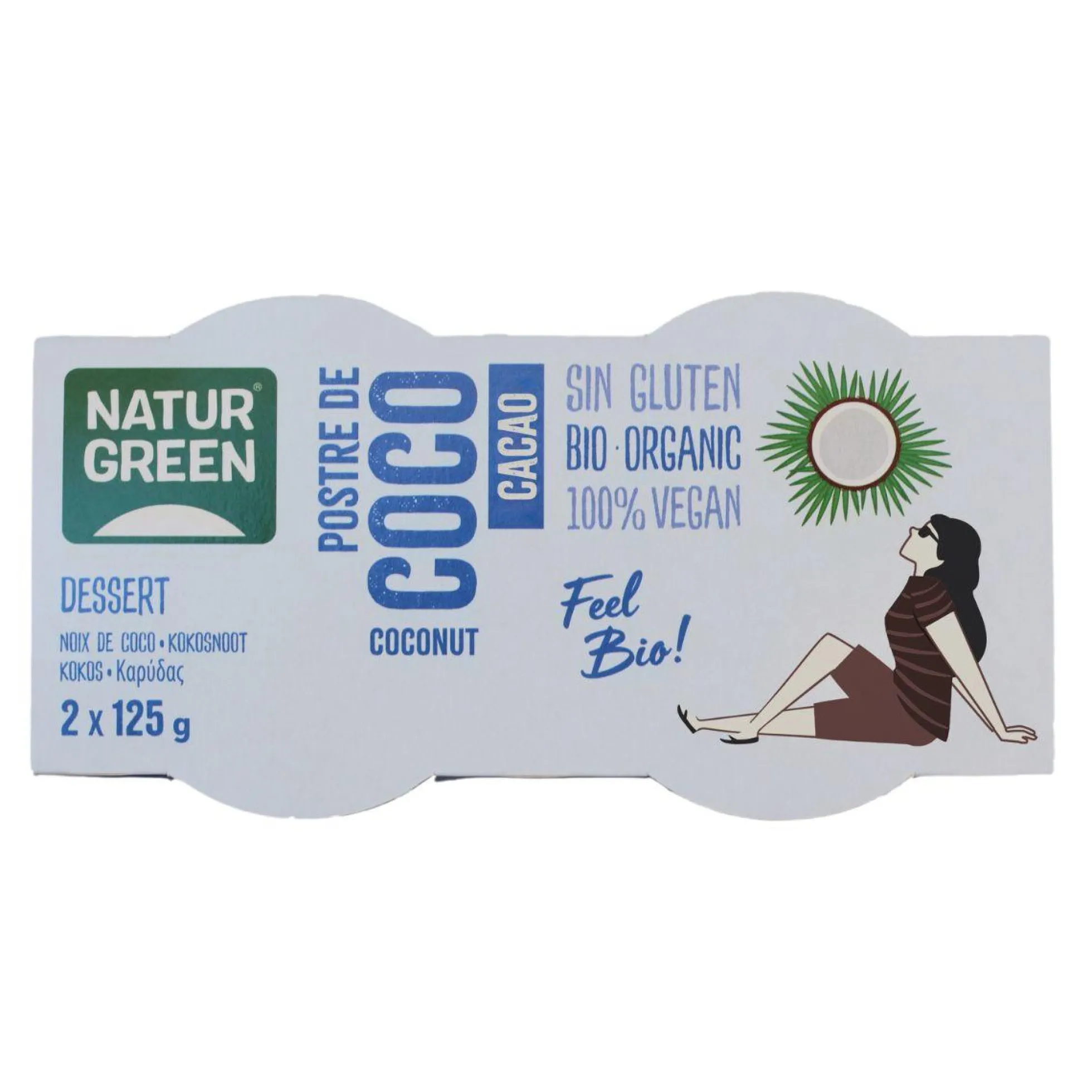 Postre de Coco Cacao Naturgreen, 2 X 125 g