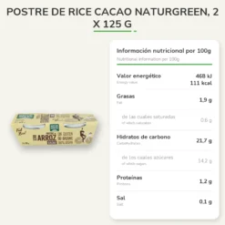Postre de Rice Cacao NaturGreen,2 X 125 g