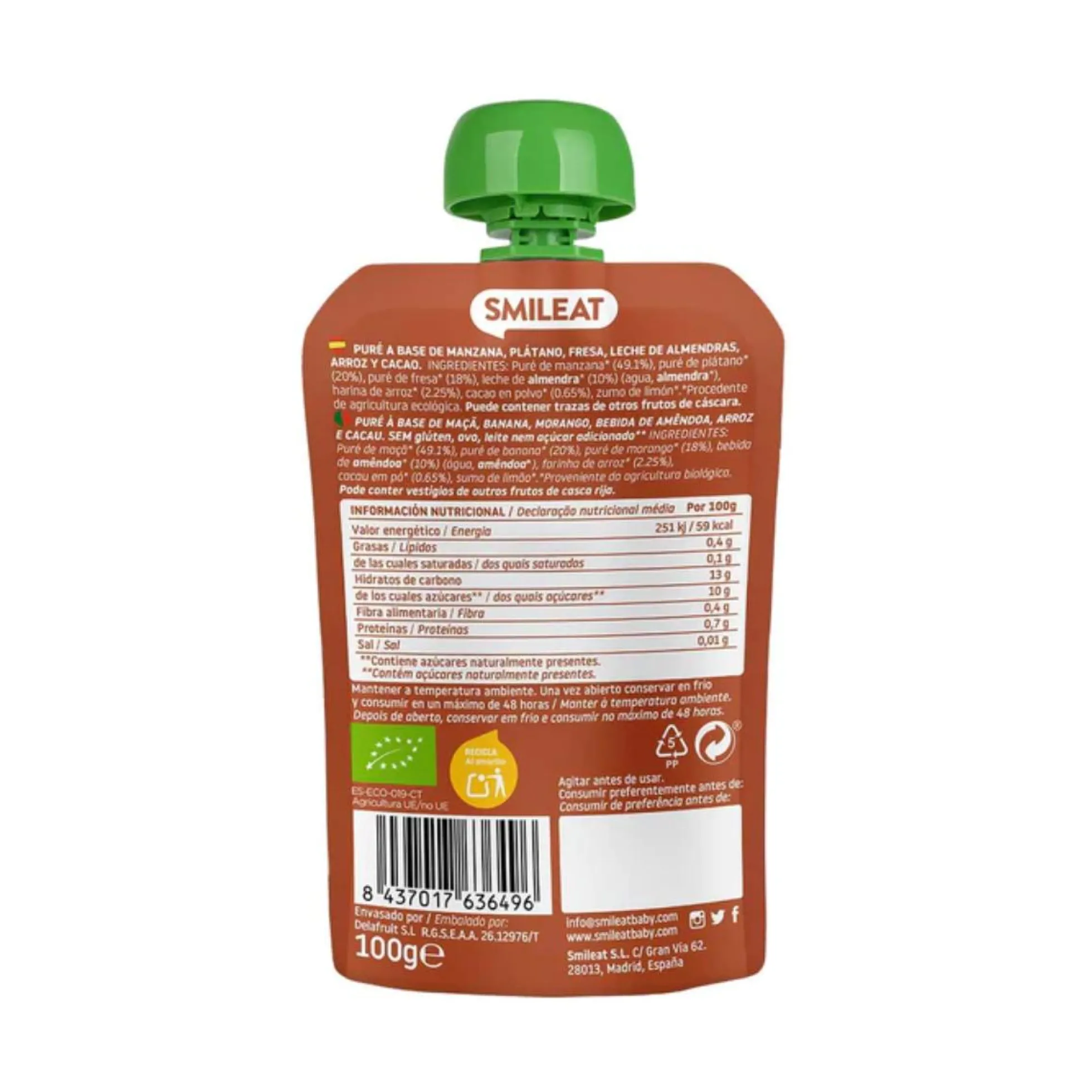 Pouch Almendra, Cacao y Fresa ECO Smileat, 100gr