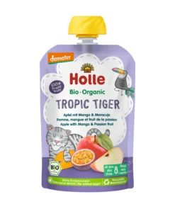 Pouch Tropic Tiger con Manzana, Mango y Maracuyá Demeter a partir 8 meses Holle 100gr