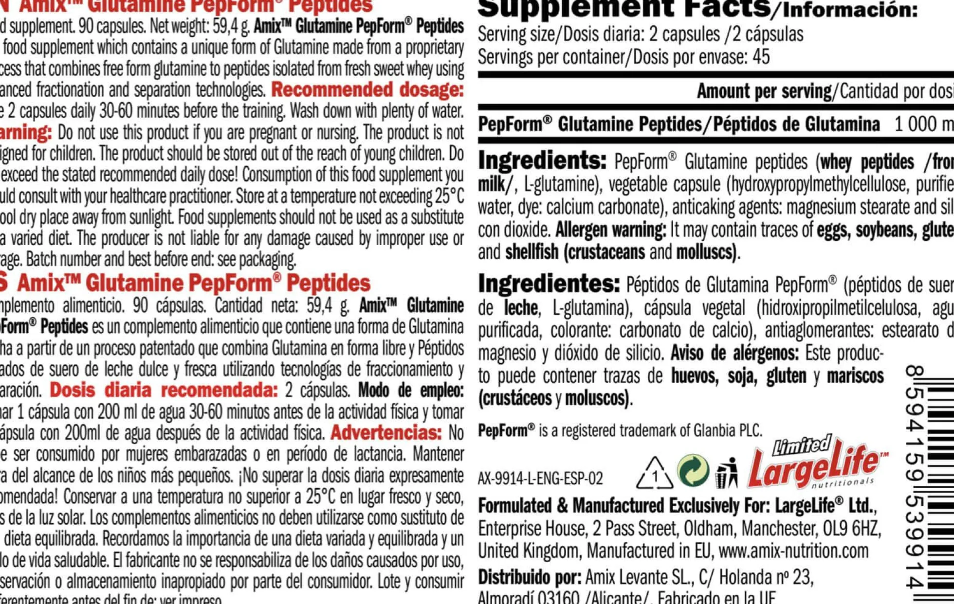 Péptidos De Glutamina Pepform - 90 Cápsulas - Glutamina - Amix Nutrition