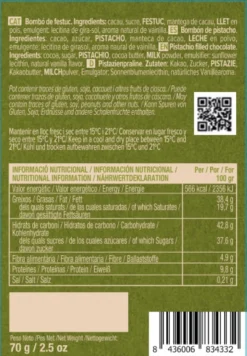 Praliné de Pistacho cremoso con Chocolate Negro 75% Blanxart 70 g