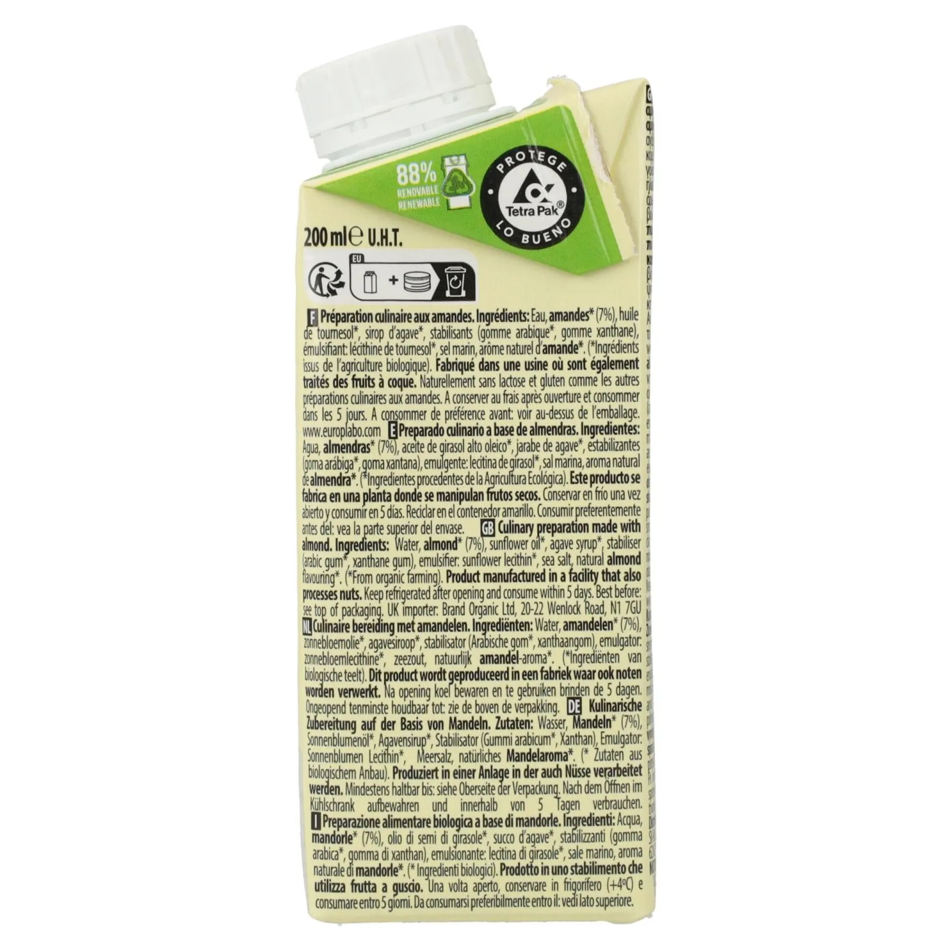 Preparado culinario Cuisine Almendra Ecomil 500 ml