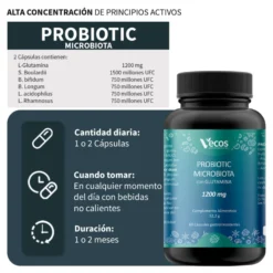 Probiotic Microflora Y Glutamina Vecos 60 Cápsulas | Revestimiento Intestinal | Glutamina 1200 Mg