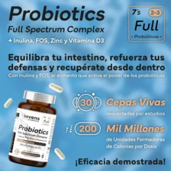 Probiótico Full Spectrum Complex con Inulina FOS Zinc y Vitamina D3 Sevens Nutrition 60 cápsulas