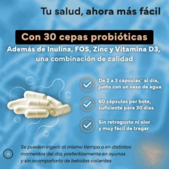 Probiótico Full Spectrum Complex con Inulina FOS Zinc y Vitamina D3 Sevens Nutrition 60 cápsulas