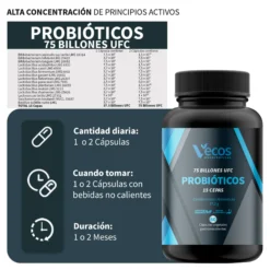 Probióticos 75 Billones Ufc Vecos 60 Cápsulas | Flora Intestinal Y Digestión | 15 Cepas + Saccharomyces