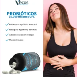 Probióticos 75 Billones Ufc Vecos 60 Cápsulas | Flora Intestinal Y Digestión | 15 Cepas + Saccharomyces