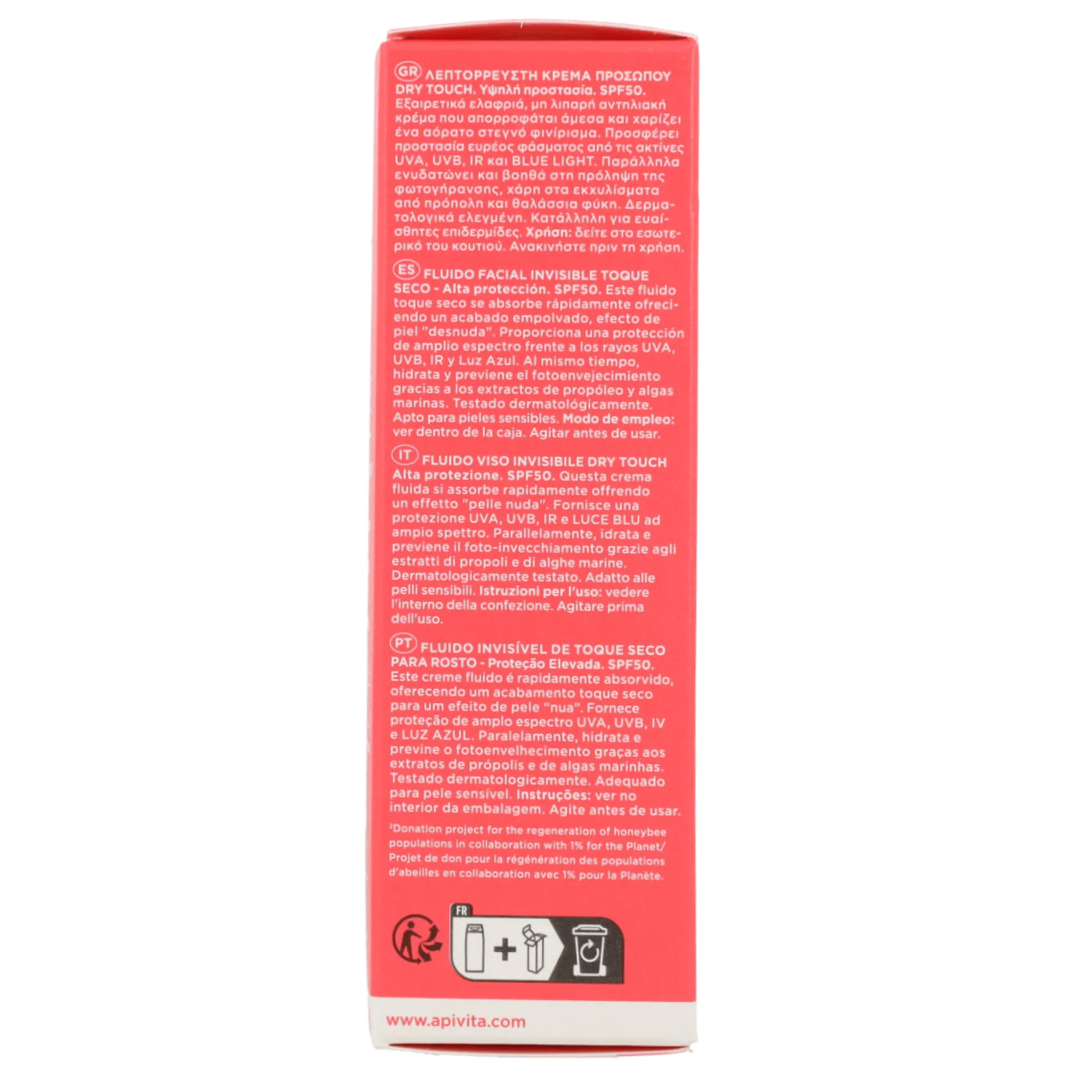 Protector Solar Facial Fluido Invisible Toque Seco SPF50 - APIVITA - 50 ml