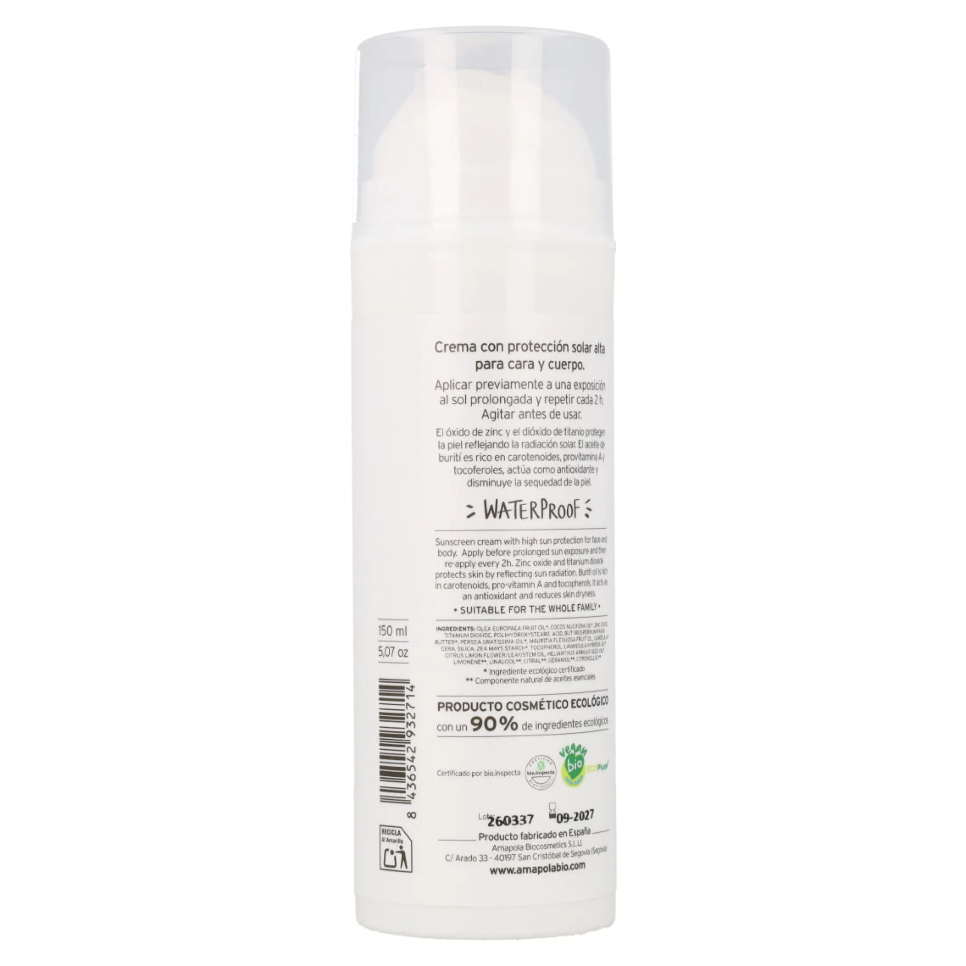Protector solar infantil SPF 50 Amazonia Amapola 150 ml
