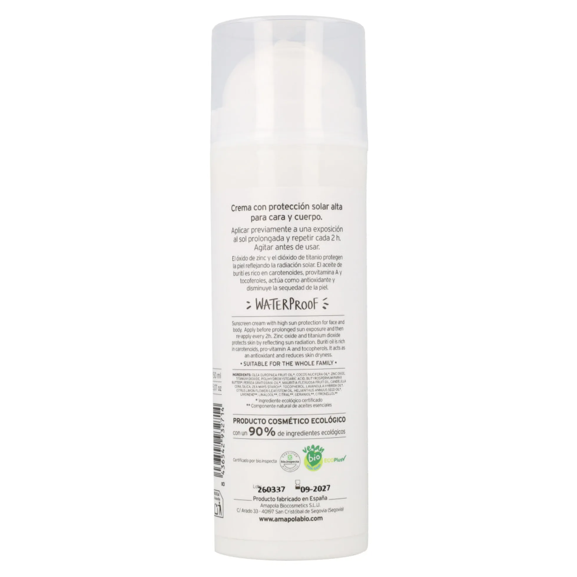 Protector solar infantil SPF 50 Amazonia Amapola 150 ml