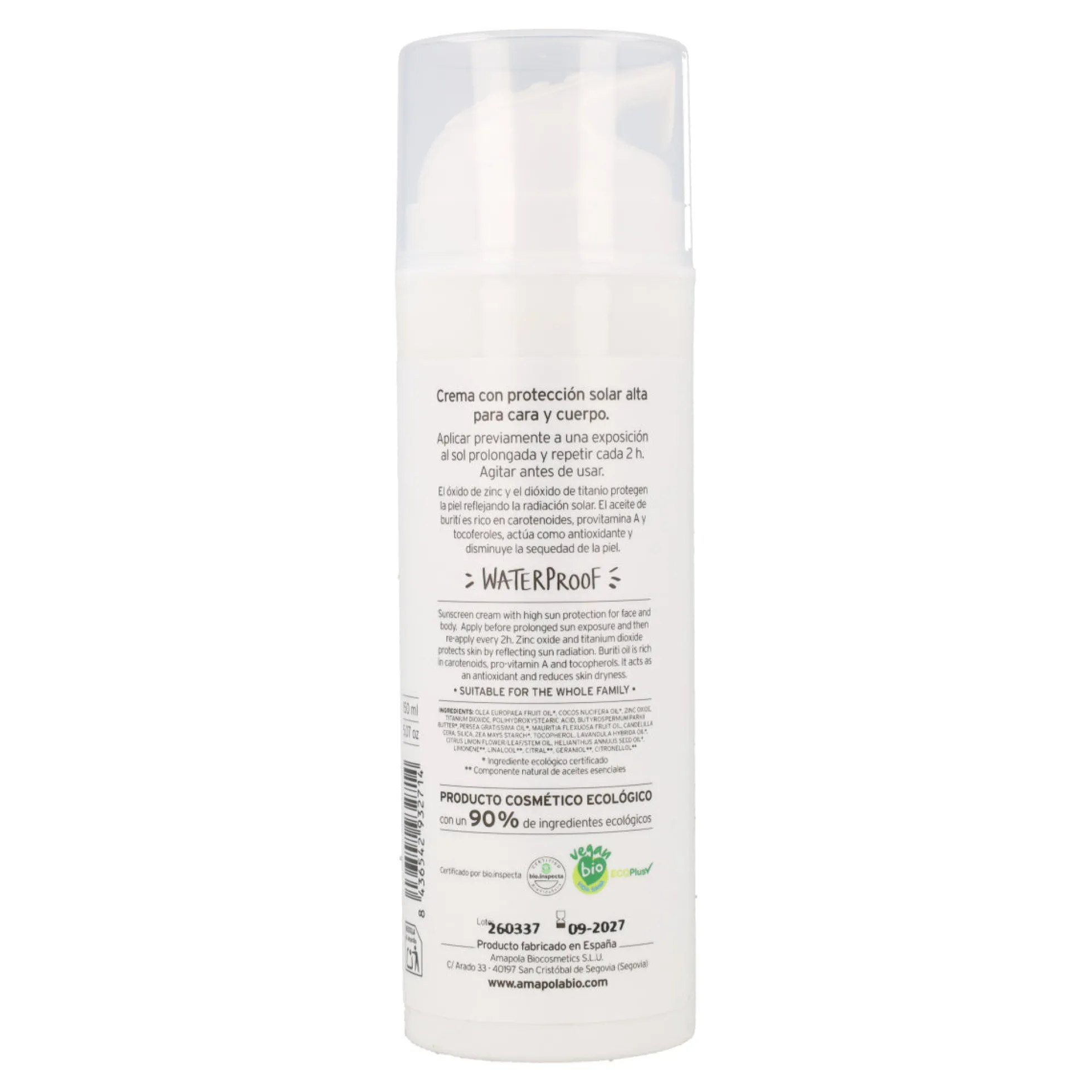 Protector solar infantil SPF 50 Amazonia Amapola 150 ml