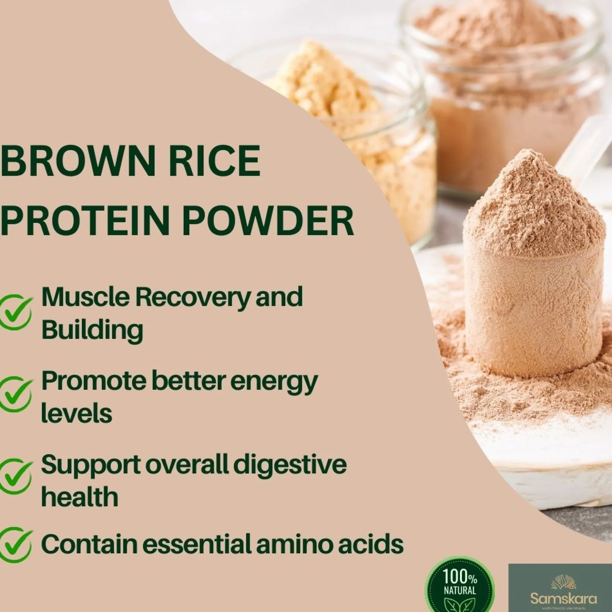 Proteína De Arroz fermentado BIO - 500g | Proteína Vegetal En Polvo Vegana Para Batidos Y Repostería Samskara
