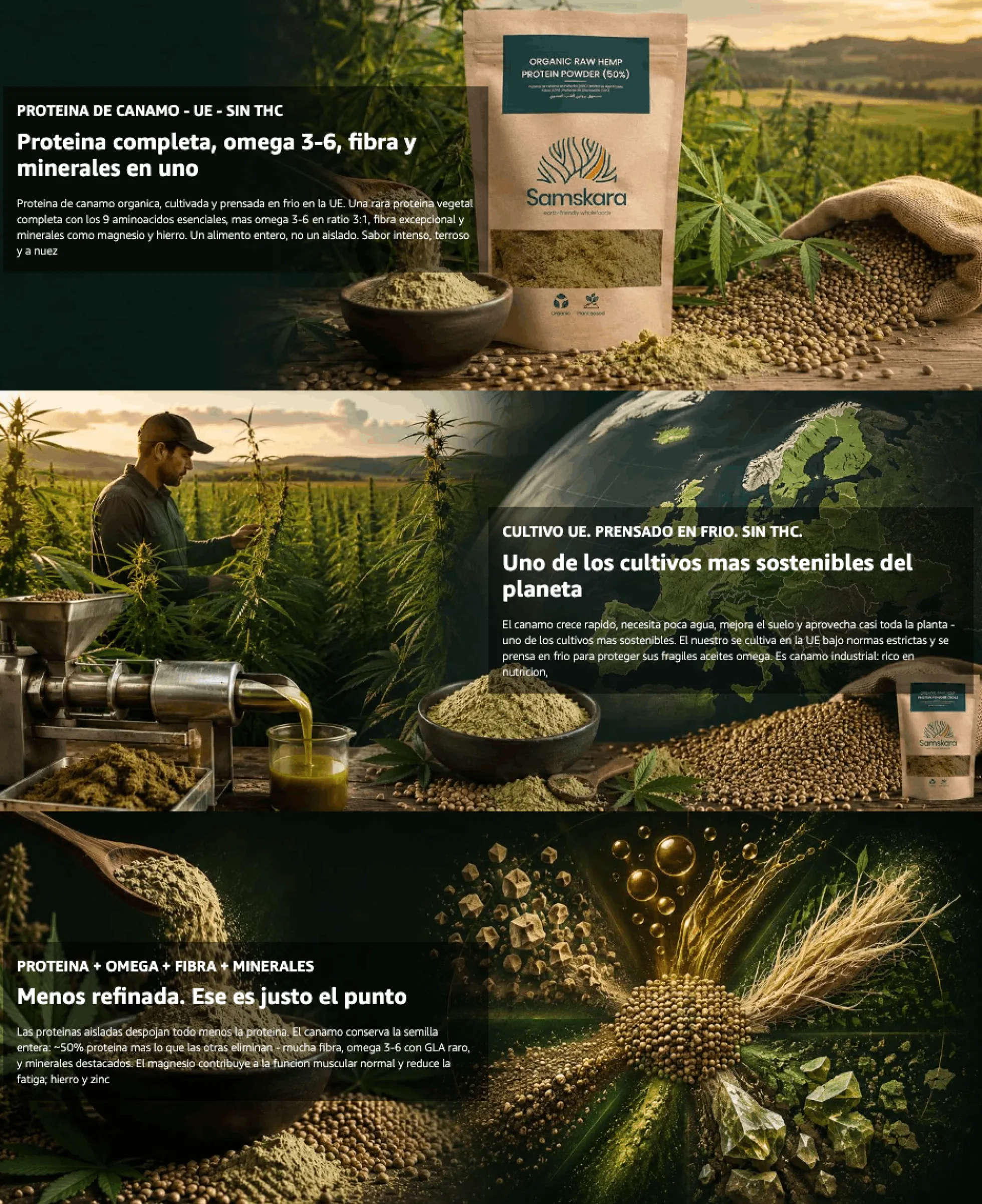 Proteína De Cáñamo Bio - 500g | Proteína Vegetal Ecológica Vegana Para Batidos Y Repostería, Sin Azúcares Añadidos
