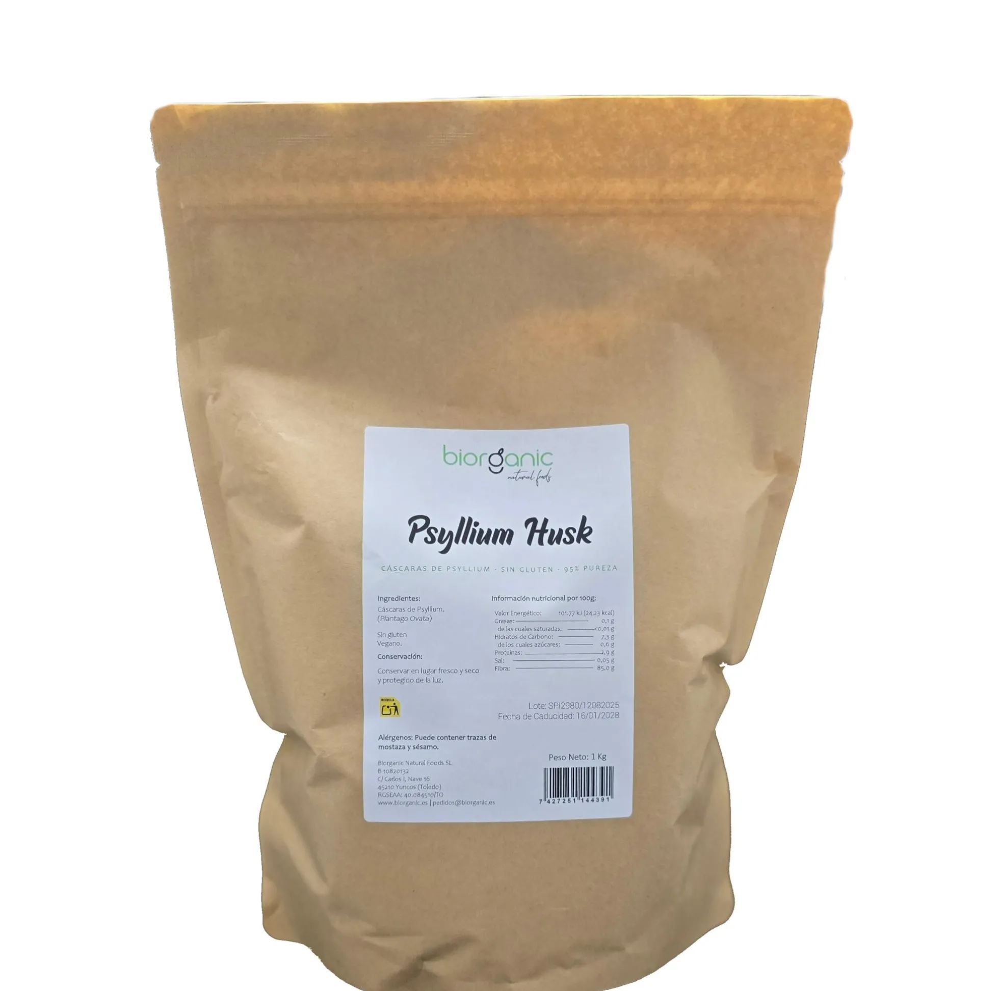 Psyllium Husk Cáscara 1kg – Sin Gluten – Biorganic