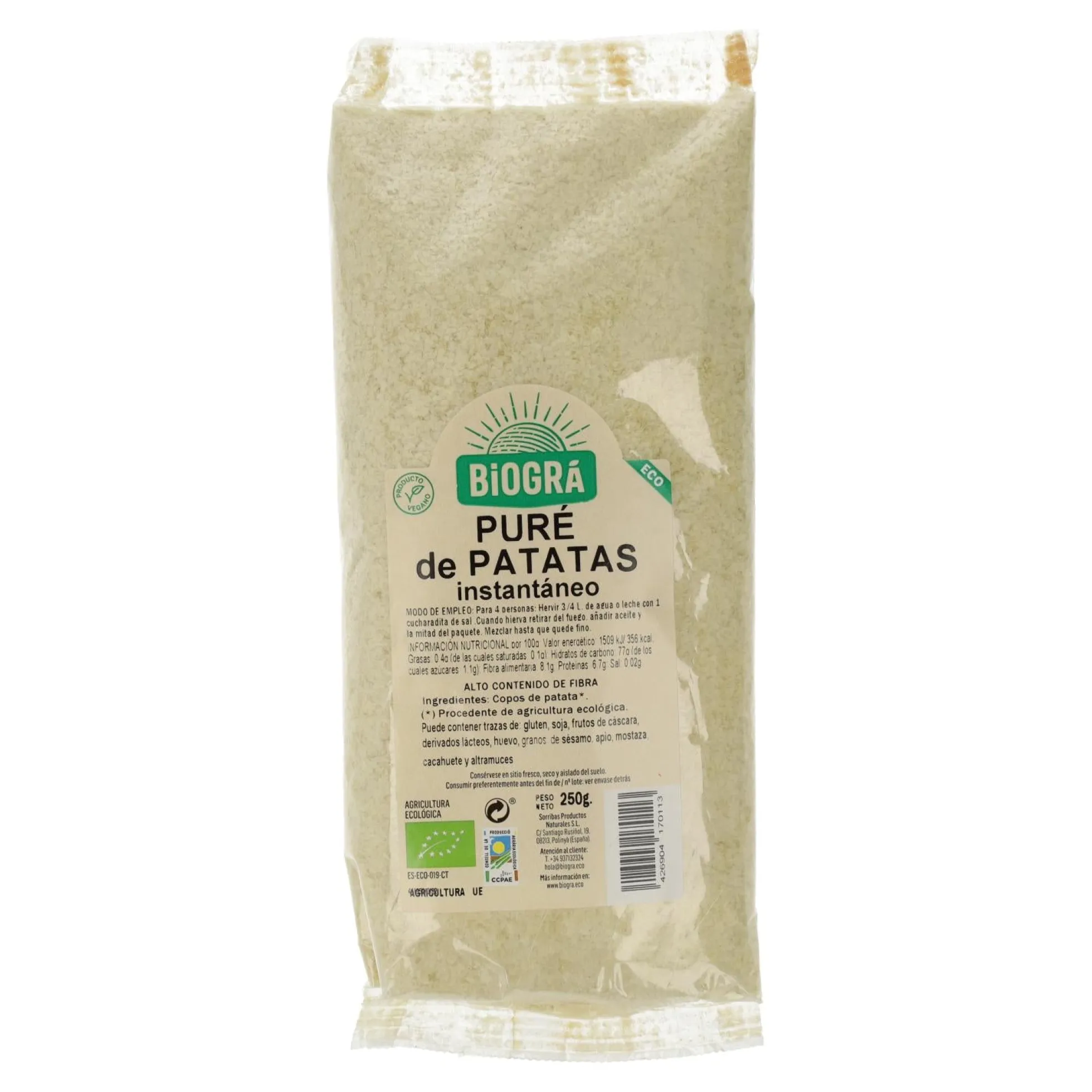 Puré de Patatas Instantáneo BIO Biogra, 250 gr
