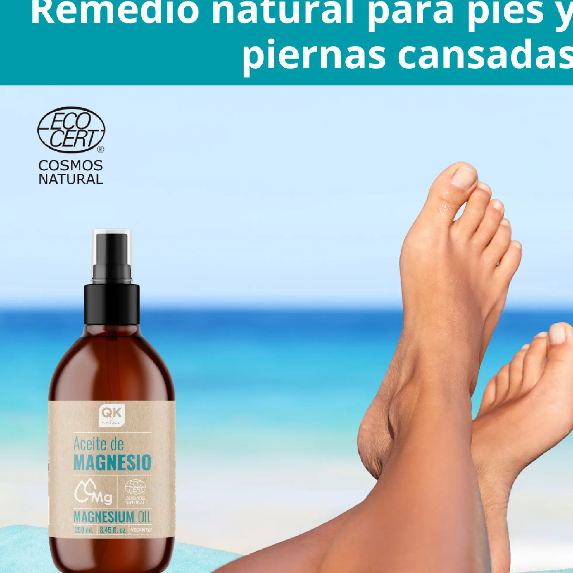 QKnatur - Aceite De Magnesio En Spray Bio 100% Puro (250 Ml) - Ideal Para Deportistas, Relajación Muscular