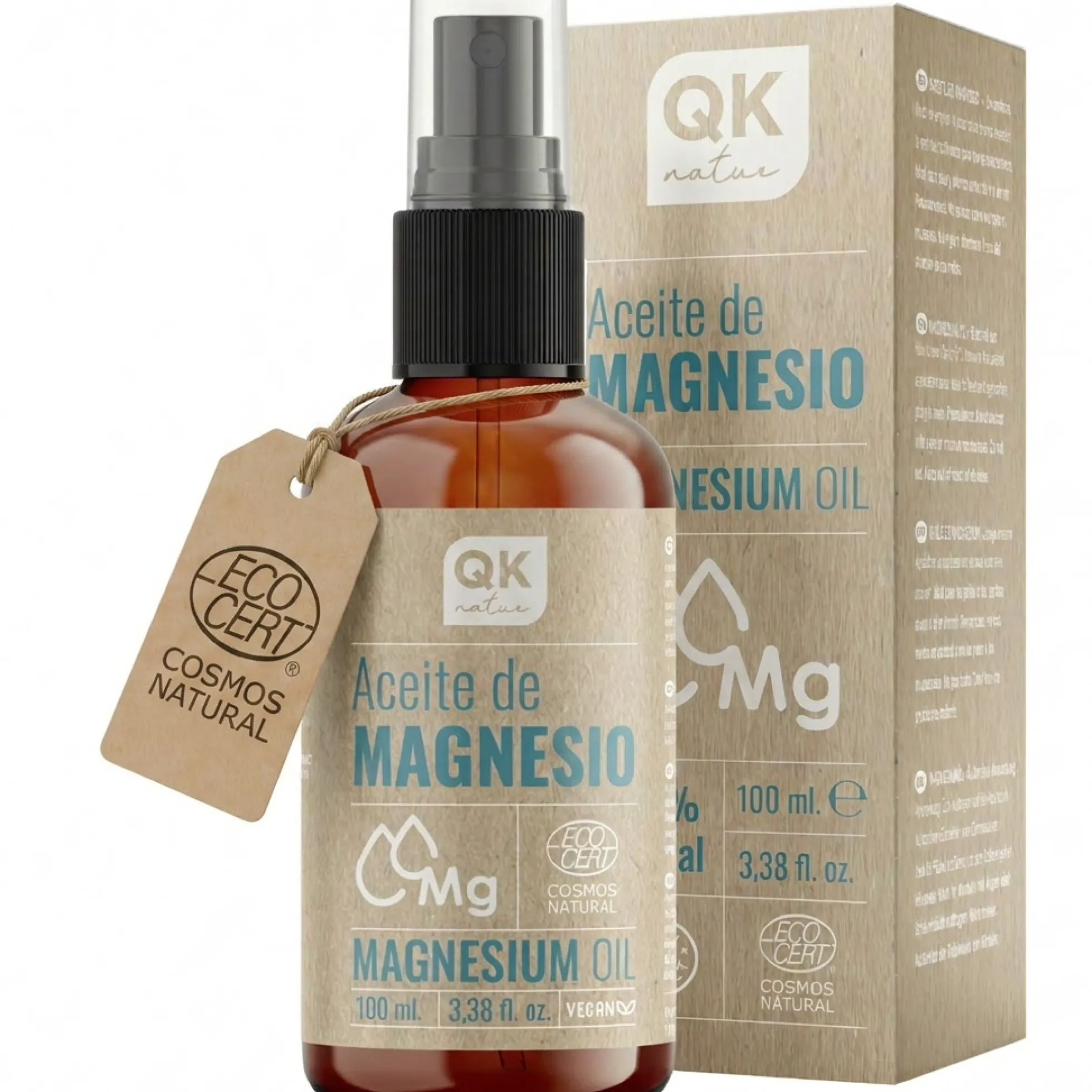QKnatur - Aceite De Magnesio Spray 100% Puro 100 ml. - Para Deportistas, Relajación Muscular, Sueño, Pies
