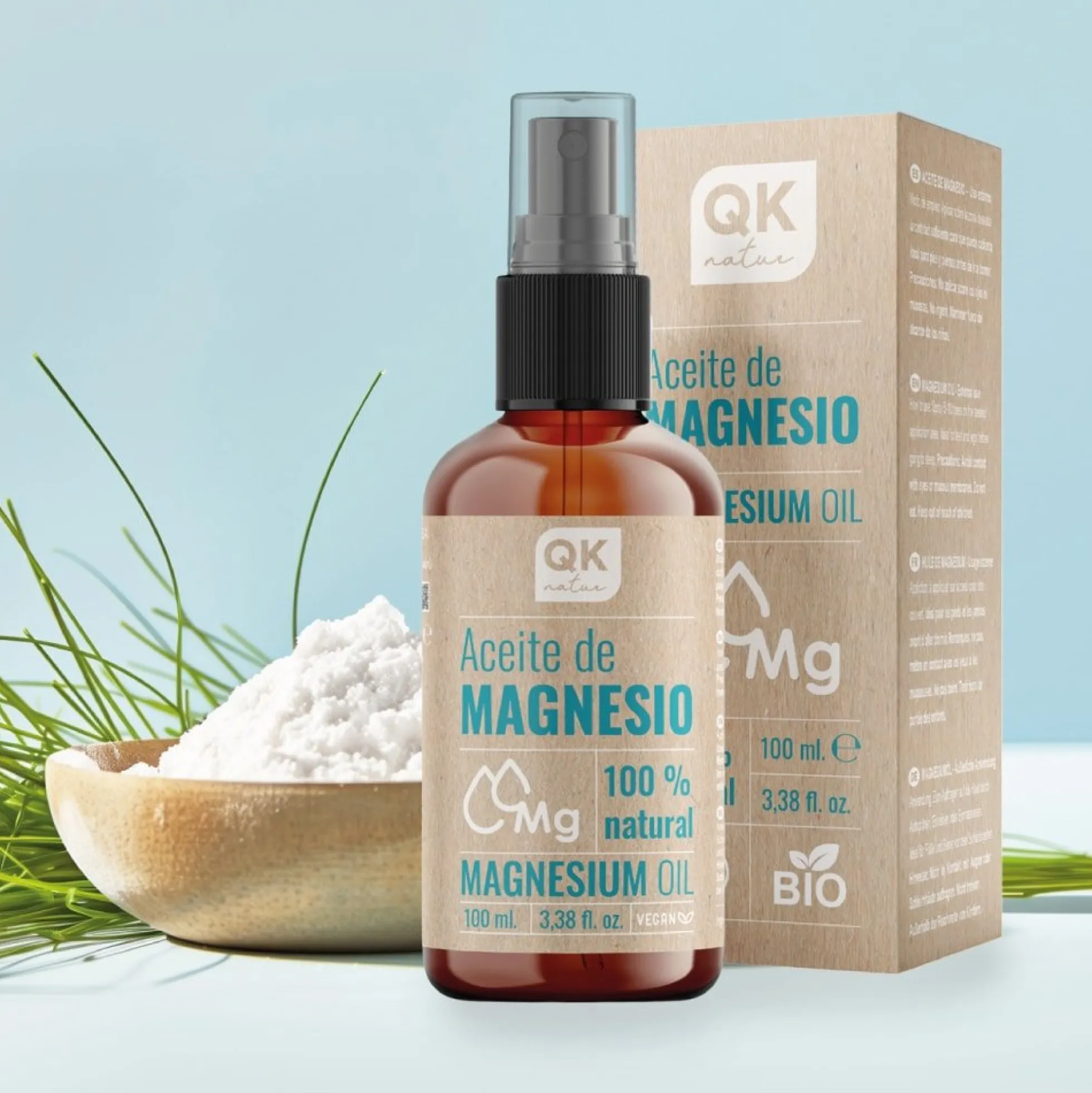 QKnatur - Aceite De Magnesio Spray 100% Puro 100 ml. - Para Deportistas, Relajación Muscular, Sueño, Pies
