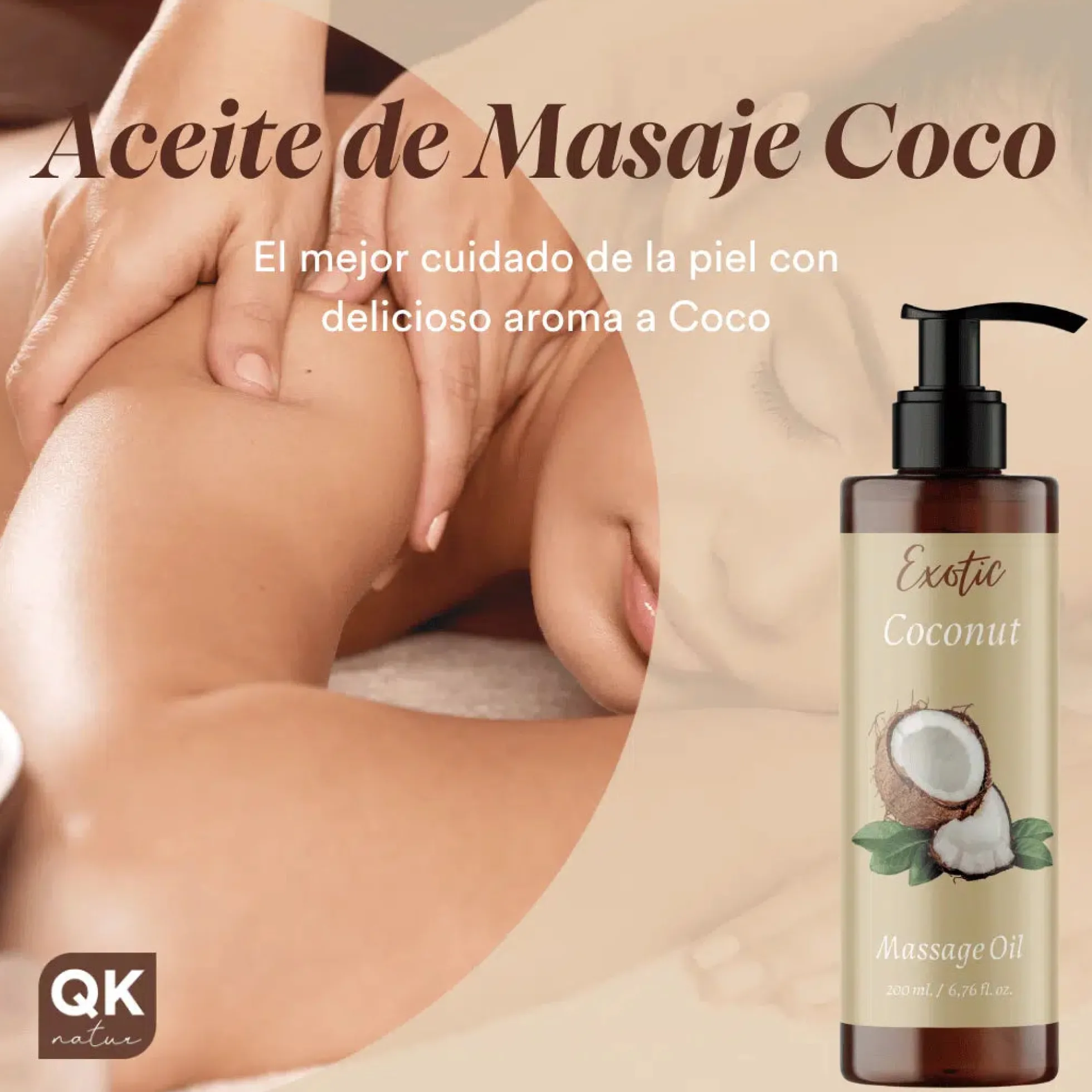 QKnatur - Aceite De Masaje De Coco - 200ml - Para Masajes Corporales Relajantes Y Revitalizantes - Hidratante