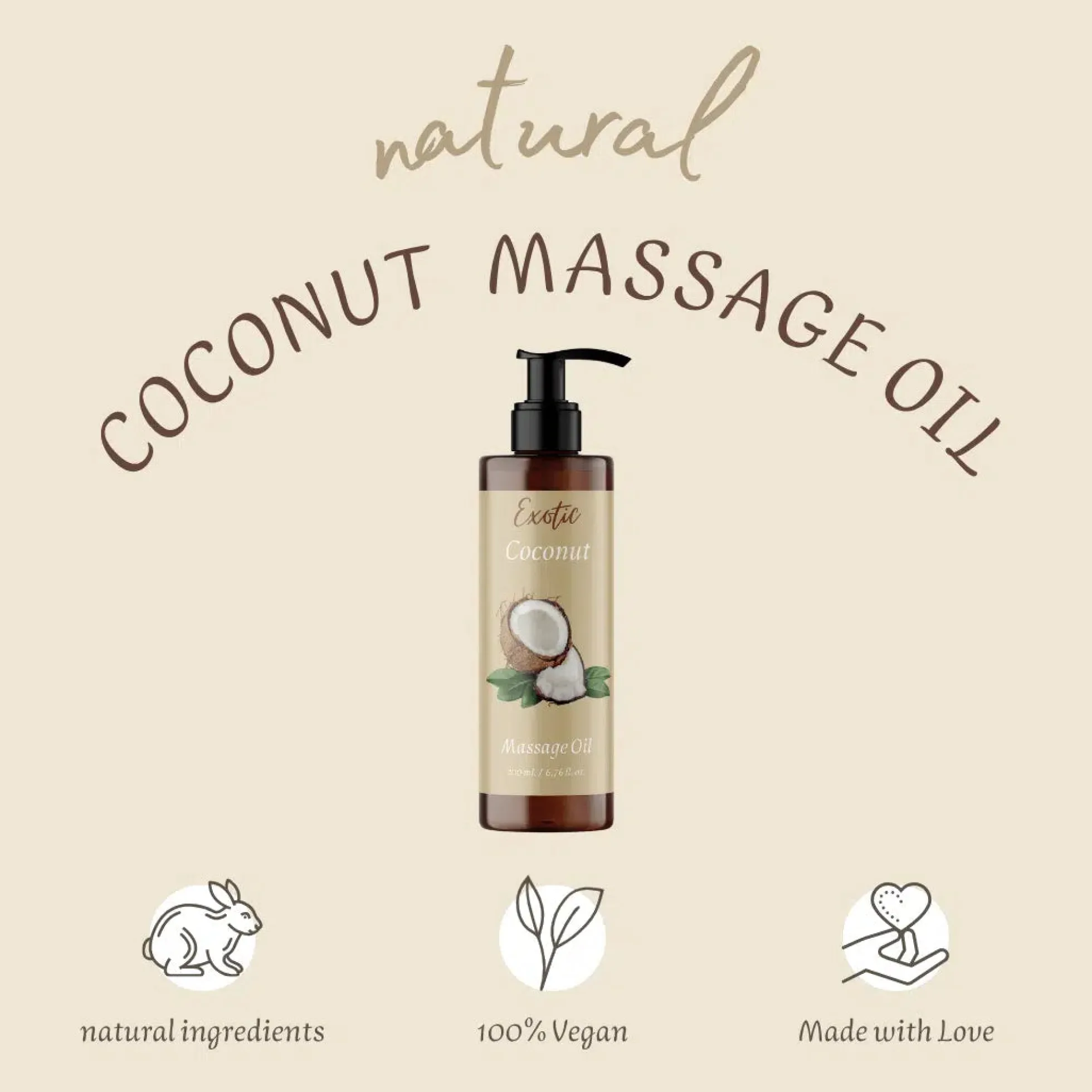 QKnatur - Aceite De Masaje De Coco - 200ml - Para Masajes Corporales Relajantes Y Revitalizantes - Hidratante