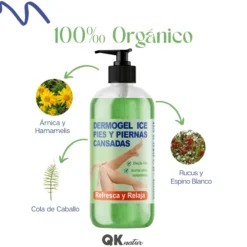 Qknatur - Gel Efecto Frío Para Pies Y Piernas Cansadas, Hinchadas O Con Varices - 500 Ml - Antiinflamatorio Y Relajante