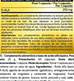R-ala 250mg - 60 Cápsulas - Acido Alfa Lipoico - Io.genix