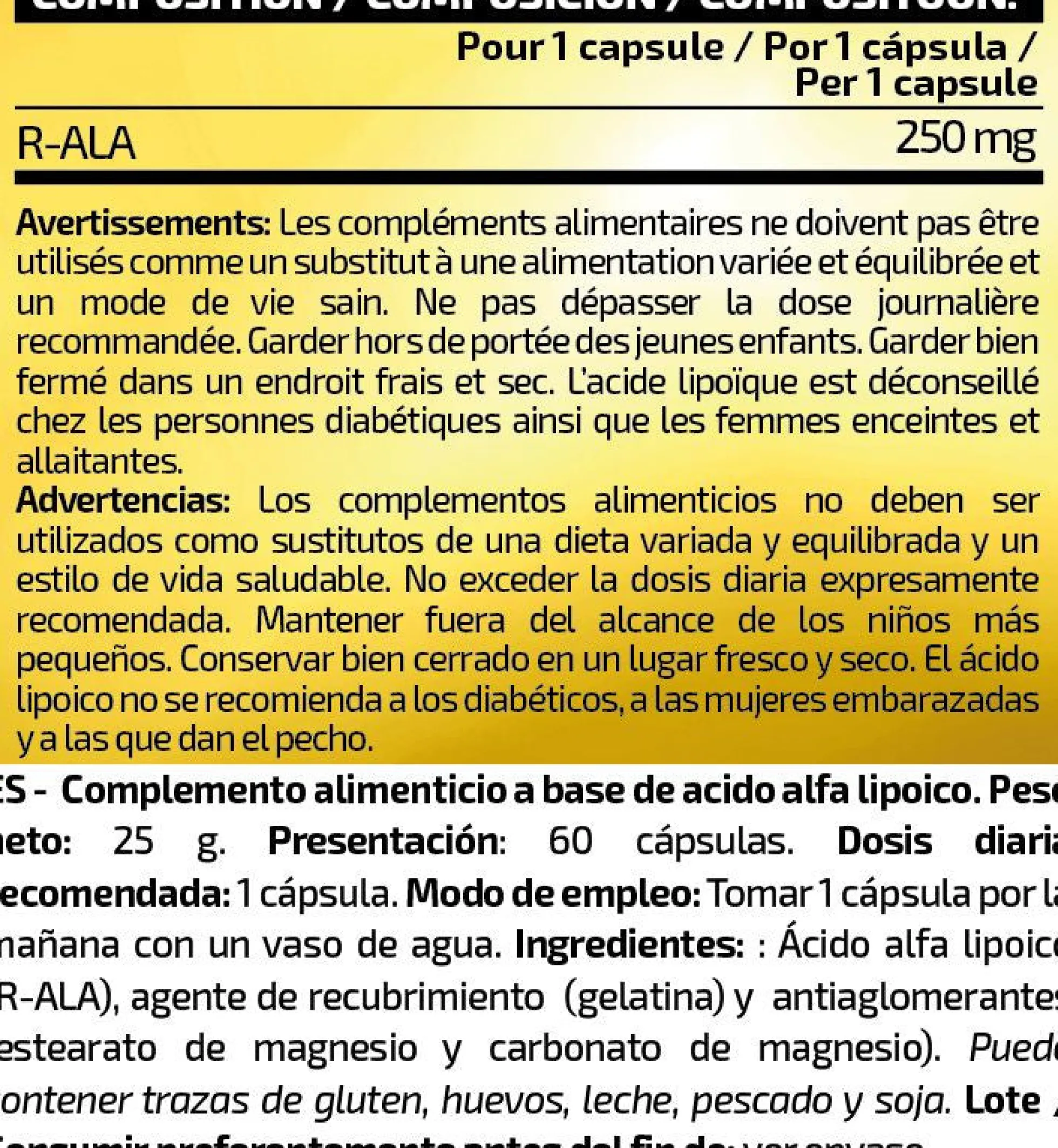 R-ala 250mg - 60 Cápsulas - Acido Alfa Lipoico - Io.genix