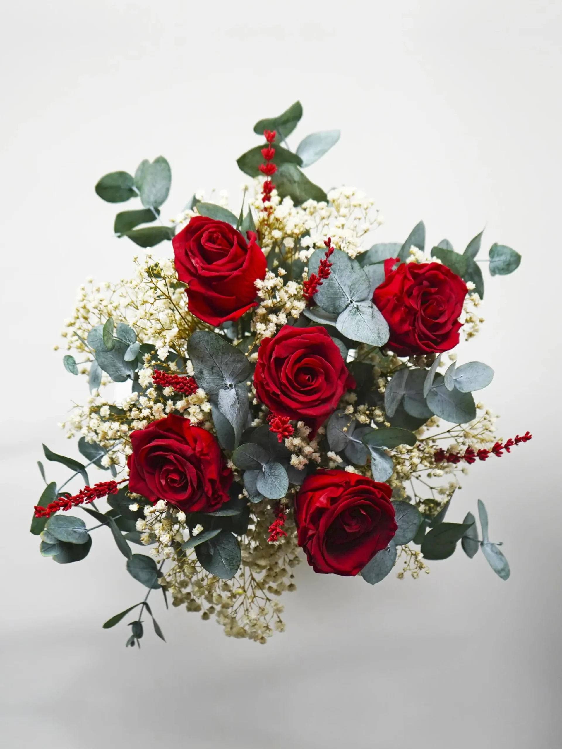 Ramo 5 Rosas Rojas Eternas - Flores Secas Y Preservadas
