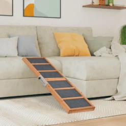 Rampa Para Perros Madera Maciza De Abeto Gris 120x30 Cm
