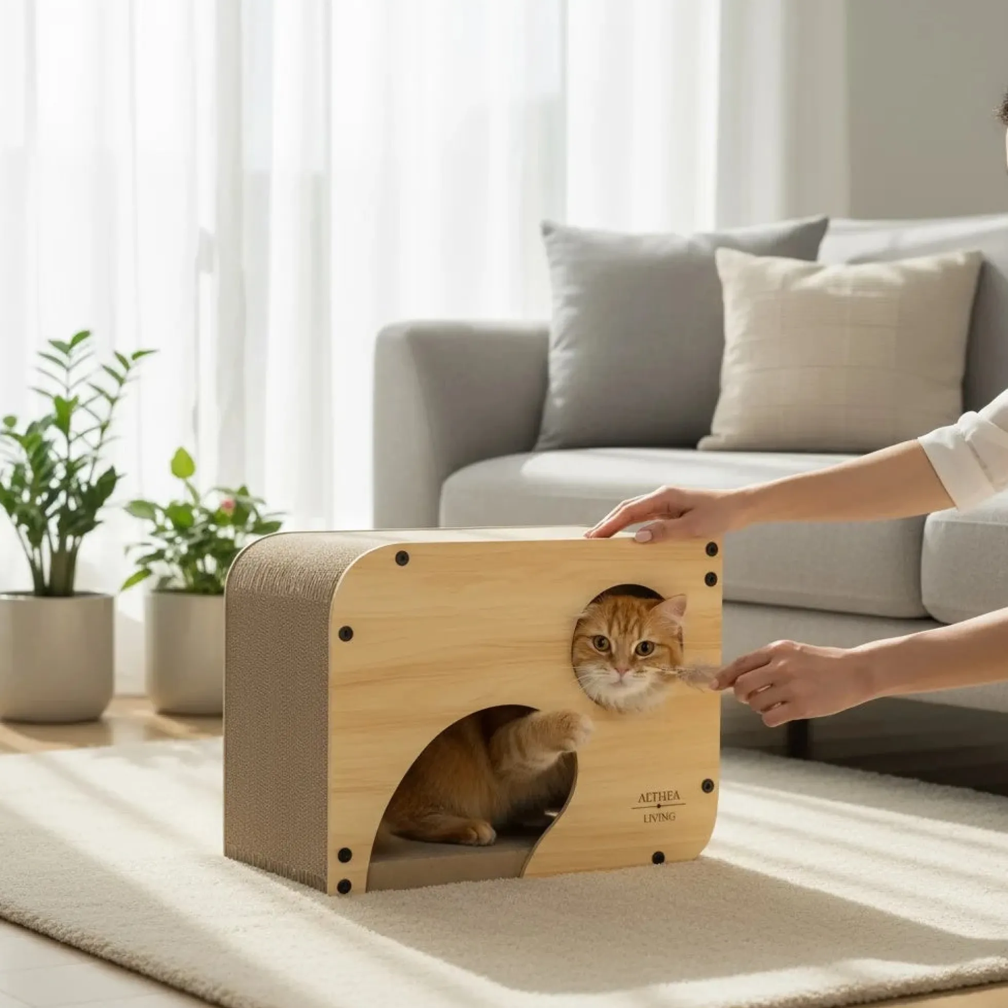 Rascador Para Gatos Carabela Nido Con Túnel Integrado 3 En 1 Althea Living 34x44x25cm