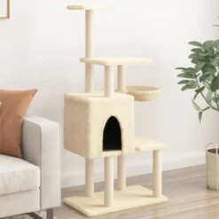 Rascador Para Gatos Con Postes De Sisal Crema 131 Cm