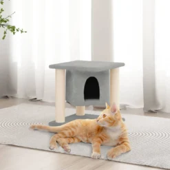 Rascador Para Gatos Con Postes De Sisal Gris Claro 37 Cm