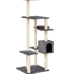 Rascador Para Gatos Con Postes De Sisal Gris Oscuro 142 Cm