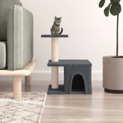 Rascador Para Gatos Con Postes De Sisal Gris Oscuro 48 Cm