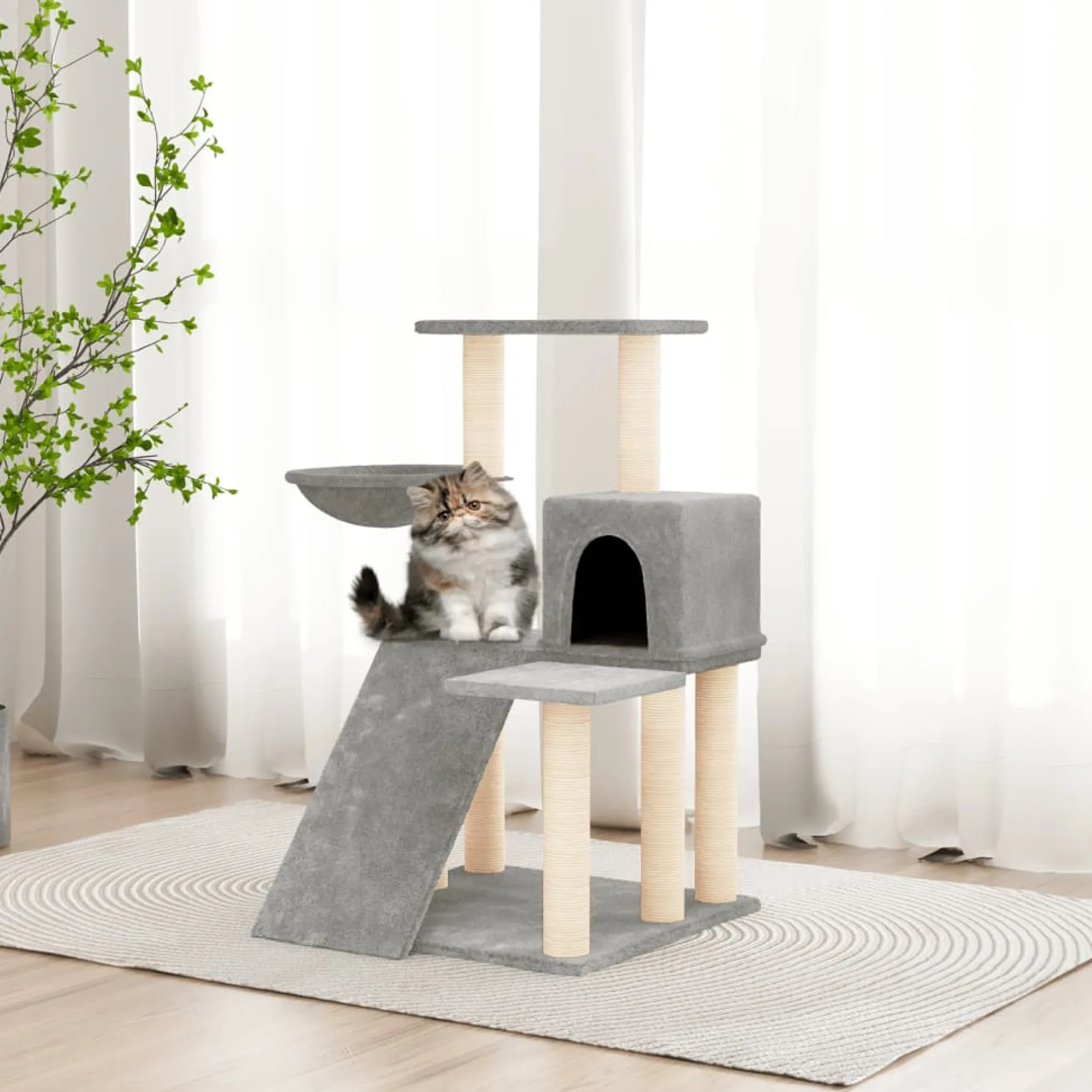 Rascador Para Gatos Con Postes De Sisal Gris Claro 82 Cm
