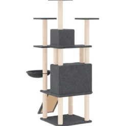 Rascador Para Gatos Con Postes De Sisal Gris Oscuro 154 Cm